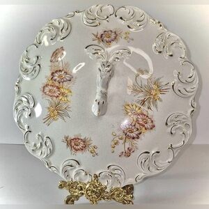 Antique Floral Porcelain Decoration - Victorian Era Replacement Lid 9” Round